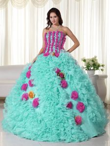 Ellen Page Elegant Strapless 2014 Quinceanera Dresses with Ruffles and Hand Made Flowers
