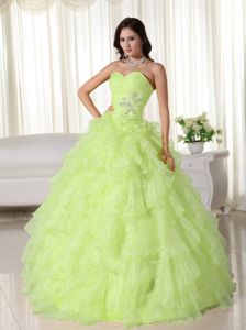 Yellow Green Sweetheart Appliques Quinceanera Dress with Ruffles