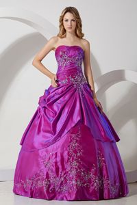 Fuchsia Ball Gown Embroidery Dress for Quinceaneras with Ruffles