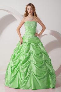 Apple Green Appliques Dresses for Quinceaneras Decorated Pick-ups