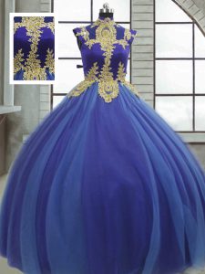 Low Price Floor Length Royal Blue Vestidos de Quinceanera Tulle Sleeveless Appliques