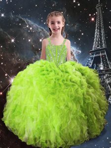 Ball Gowns Little Girls Pageant Gowns Straps Organza Sleeveless Floor Length Lace Up