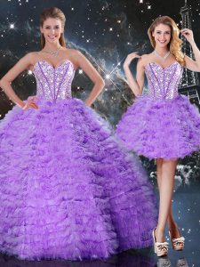 Captivating Ball Gowns Sweet 16 Dress Lavender Sweetheart Organza Sleeveless Floor Length Lace Up