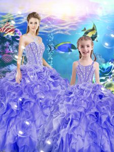 Most Popular Lavender Lace Up Sweetheart Beading and Ruffles 15th Birthday Dress Organza Sleeveless