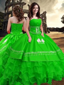 Embroidery and Ruffled Layers 15 Quinceanera Dress Green Zipper Sleeveless Floor Length