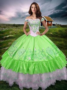 Lace Up Off The Shoulder Beading and Embroidery and Ruffled Layers Sweet 16 Quinceanera Dress Taffeta Sleeveless