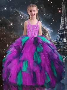 Fuchsia Sleeveless Tulle Lace Up Little Girls Pageant Dress for Quinceanera and Wedding Party