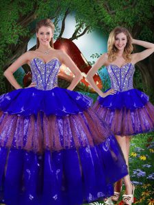 Perfect Multi-color Lace Up Sweetheart Beading and Ruffled Layers and Sequins Quinceanera Dresses Organza Sleeveless