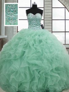 Apple Green Lace Up Sweet 16 Dresses Beading and Ruffles Sleeveless Floor Length