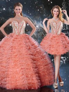 Sumptuous Organza Sweetheart Sleeveless Lace Up Beading and Ruffled Layers Quinceanera Gown in Watermelon Red