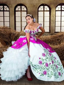 Taffeta Sleeveless Floor Length Sweet 16 Dresses and Embroidery and Ruffled Layers