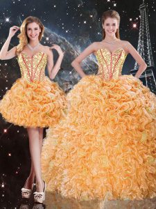 Superior Orange Sweet 16 Dress Military Ball and Sweet 16 and Quinceanera with Beading and Ruffles Sweetheart Sleeveless Lace Up