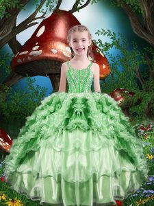 Straps Sleeveless Organza Little Girl Pageant Gowns Beading and Ruffles and Ruffled Layers Lace Up