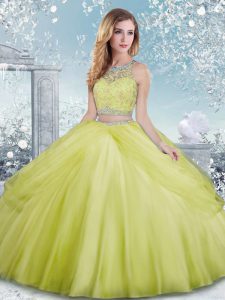 Elegant Yellow Green Sleeveless Beading Floor Length 15th Birthday Dress