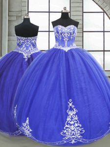 Floor Length Lace Up Quince Ball Gowns Blue for Military Ball and Sweet 16 and Quinceanera with Appliques