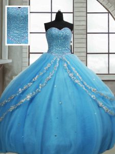 Romantic Sweetheart Sleeveless Tulle Vestidos de Quinceanera Beading and Appliques and Sequins Lace Up