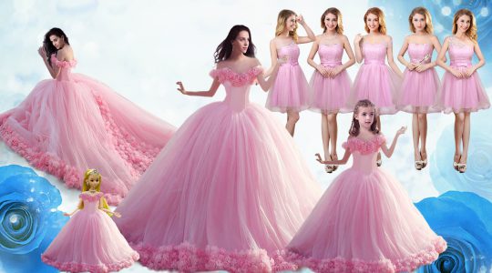 Affordable Baby Pink Sleeveless Floor Length Ruffles Lace Up 15 Quinceanera Dress