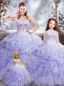 Exquisite Sweetheart Sleeveless Lace Up Quinceanera Dress Lavender Organza