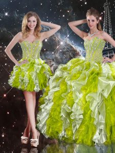 New Style Multi-color Organza Lace Up Sweetheart Sleeveless Floor Length Sweet 16 Quinceanera Dress Beading and Ruffles