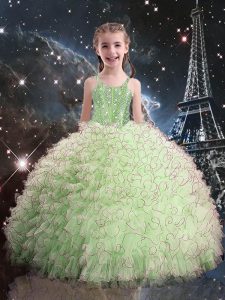 Yellow Green Sleeveless Beading and Ruffles Floor Length Pageant Dress for Teens