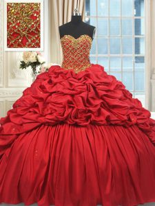 Most Popular Red Ball Gowns Taffeta Sweetheart Sleeveless Beading and Pick Ups Lace Up Quinceanera Gowns Brush Train