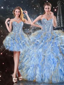 Beading and Ruffles Quinceanera Dress Light Blue Lace Up Sleeveless Floor Length
