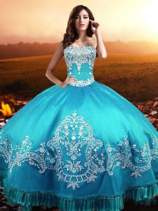 Aqua Blue Sleeveless Beading and Appliques Floor Length Quinceanera Gowns