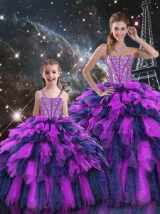 Glittering Beading and Ruffles and Ruffled Layers Sweet 16 Dresses Multi-color Lace Up Sleeveless Floor Length