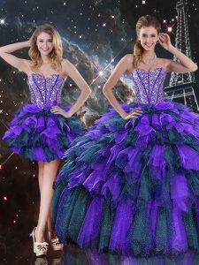 Glorious Organza Sweetheart Sleeveless Lace Up Beading and Ruffles and Ruffled Layers Quinceanera Dresses in Multi-color