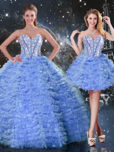 Gorgeous Blue Sweetheart Lace Up Beading and Ruffled Layers Quinceanera Gowns Sleeveless