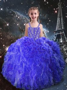 High Quality Eggplant Purple Sleeveless Organza Lace Up Kids Formal Wear for Quinceanera and Wedding Party
