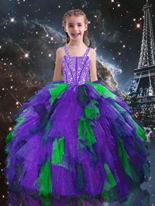 Best Sleeveless Beading and Ruffles Lace Up Girls Pageant Dresses