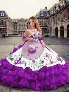 Attractive Ball Gowns Sweet 16 Dresses Eggplant Purple Sweetheart Organza Sleeveless Floor Length Lace Up
