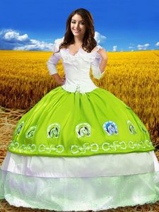 Ball Gowns Quince Ball Gowns Yellow Green Off The Shoulder Taffeta 3 4 Length Sleeve Floor Length Lace Up