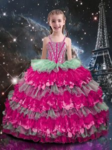 Trendy Multi-color Sleeveless Beading and Ruffled Layers Floor Length Kids Formal Wear