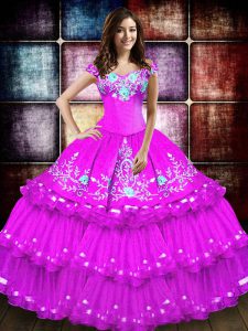 Beauteous Sleeveless Embroidery and Ruffled Layers Lace Up Sweet 16 Quinceanera Dress
