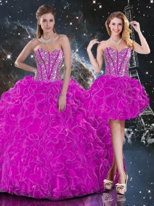 Sumptuous Floor Length Ball Gowns Sleeveless Fuchsia Quinceanera Gown Lace Up
