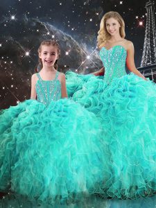 Attractive Floor Length Turquoise Sweet 16 Dresses Sweetheart Sleeveless Lace Up