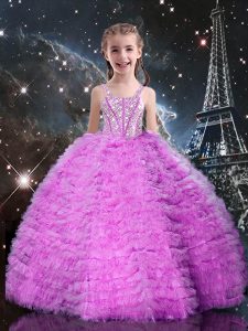 Sleeveless Beading and Ruffled Layers Lace Up Little Girls Pageant Dress Wholesale