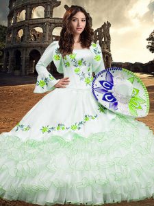Square Long Sleeves Lace Up 15 Quinceanera Dress White Organza