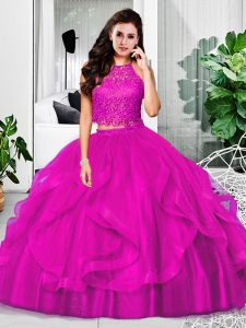 Tulle Sleeveless Floor Length Quinceanera Gowns and Lace and Ruffles