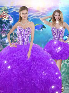 High Quality Sweetheart Sleeveless Lace Up Ball Gown Prom Dress Purple Organza