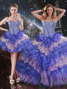 Deluxe Multi-color Lace Up Sweetheart Beading and Ruffled Layers 15th Birthday Dress Organza Sleeveless