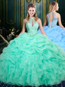Floor Length Ball Gowns Sleeveless Apple Green Flower Girl Dresses for Less Lace Up