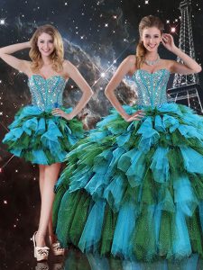 Multi-color Sweet 16 Dress Military Ball and Sweet 16 and Quinceanera with Beading and Ruffles and Ruffled Layers Sweetheart Sleeveless Lace Up