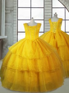 Customized Organza Sleeveless Floor Length Girls Pageant Dresses and Ruffled Layers