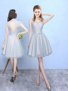 V-neck Sleeveless Tulle Court Dresses for Sweet 16 Lace Lace Up