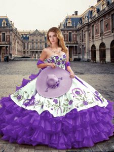 Graceful Sweetheart Sleeveless Sweet 16 Quinceanera Dress Floor Length Embroidery and Ruffled Layers Lavender Organza