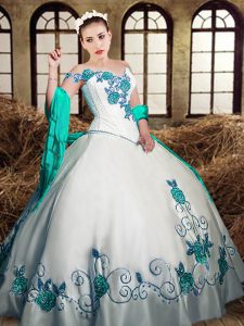 Top Selling Floor Length Lace Up Sweet 16 Quinceanera Dress White for Military Ball and Sweet 16 and Quinceanera with Embroidery