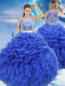 Beading and Ruffles and Pick Ups Quinceanera Dresses Royal Blue Zipper Sleeveless Floor Length